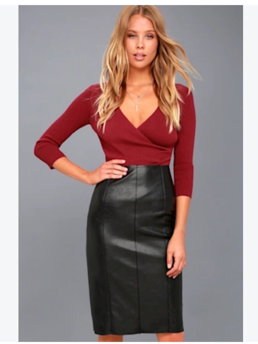 Lulu's Pencil me in Black Vegan Leather High-Rise Pencil Skirt